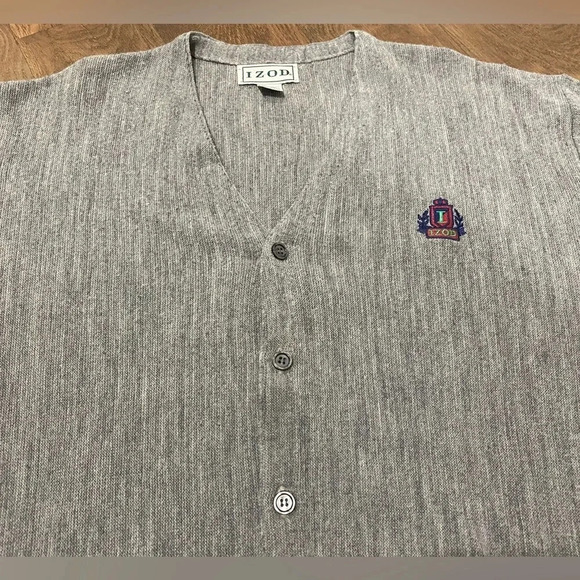 Izod Vintage Cardigan Mens XXL Gray Sweater Made In USA Logo Front - Picture 3 of 10